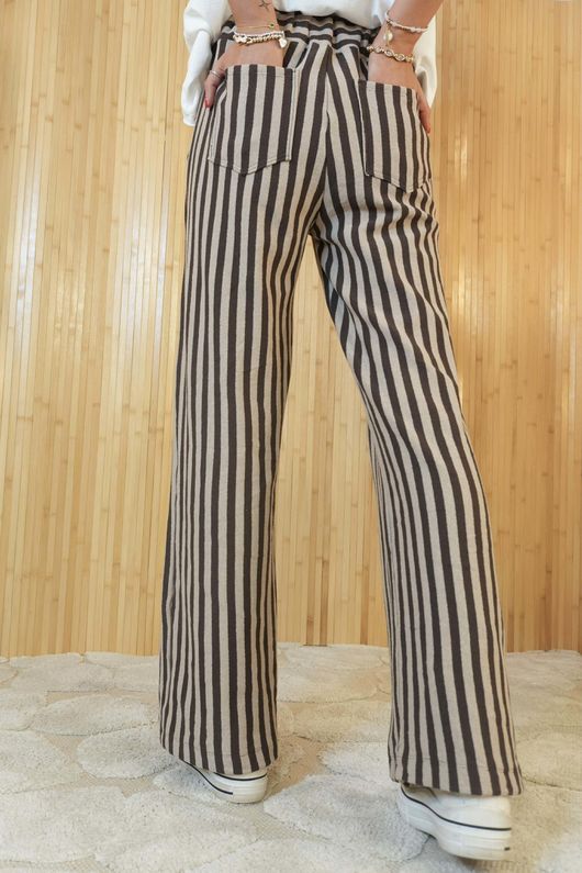 Shoreditch Stripe Lounge Flare Trouser Chocolate & Latte -